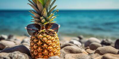 Contexte de ananas avec lunettes de soleil. ai génératif. photo