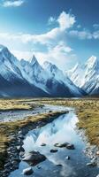 le beauté de une majestueux et neige plafonné Montagne gamme, avec robuste pics, ai génératif photo