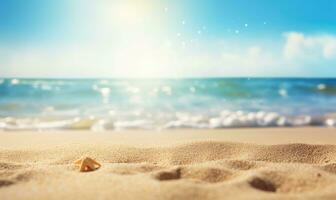 tranquille plage scène avec d'or lumière du soleil. établi avec ai photo