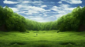 vert la nature avec blanc des nuages et ciel. ai génératif photo