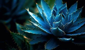 tropical plantes succulentes fond d'écran. texturé bleu agave bannière. pour carte postale, livre illustration. établi avec génératif ai outils photo