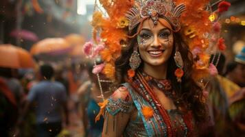 coloré parapluies et costumes remplir le des rues à mumbai carnaval dans Inde photo