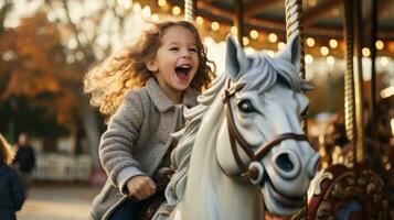 une fille équitation une loisir d'équitation par une forêt photo