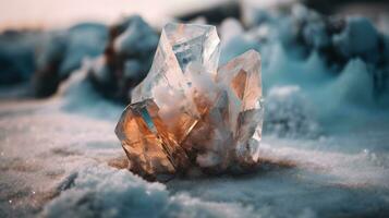 la glace cubes sur une plage génératif ai, ai généré photo