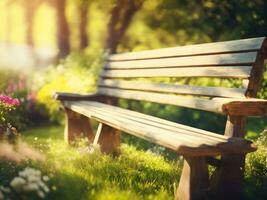 en bois banc dans le parc ai génératif photo