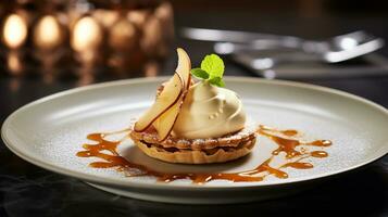 photo de Pomme tarte comme une plat dans une haut de gamme restaurant. génératif ai