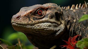 fermer photo de une moniteur lézard à la recherche dans leur habitat. génératif ai