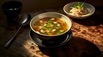 photo de miso soupe comme une plat dans une haut de gamme restaurant. génératif ai