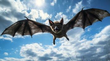 photo de une vampire chauve souris en dessous de bleu ciel. génératif ai