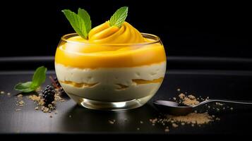 photo de mangue mousse comme une plat dans une haut de gamme restaurant. génératif ai