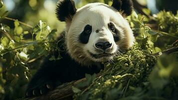 fermer photo de une Panda à la recherche tout direction sur jungle. génératif ai