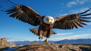 photo de une Aigle en dessous de bleu ciel. génératif ai