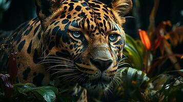fermer photo de une léopard à la recherche tout direction sur jungle. génératif ai