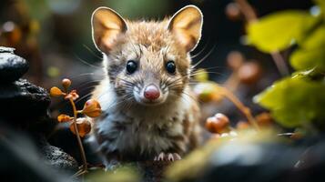 fermer photo de une quoll à la recherche tout direction. génératif ai