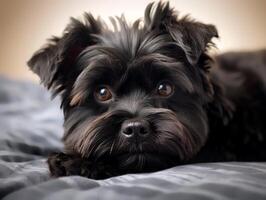 portrait de Affenpinscher mensonge sur lit. génératif ai photo