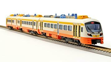 affichage une 3d miniature banlieusard train. génératif ai photo