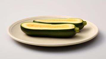 photo de Zucchini tranché sur assiette isolé sur blanc Contexte. génératif ai