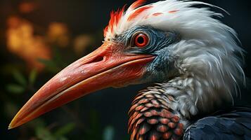 fermer photo de une marabout cigogne à la recherche tout direction sur jungle. génératif ai