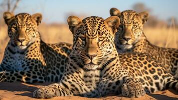 photo de une troupeau de jaguar repos dans un ouvert zone sur le savane. génératif ai