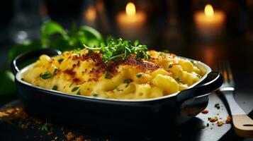 photo de gourmet macaroni et fromage comme une plat dans une haut de gamme restaurant. génératif ai