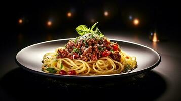 photo de spaghetti bolognaise comme une plat dans une haut de gamme restaurant. génératif ai