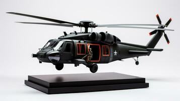 affichage une 3d miniature sikorsky euh60 noir faucon. génératif ai photo