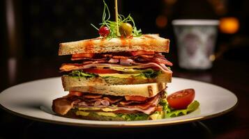 photo de club sandwich comme une plat dans une haut de gamme restaurant. génératif ai