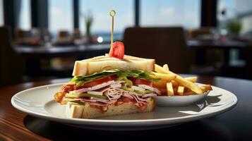 photo de club sandwich comme une plat dans une haut de gamme restaurant. génératif ai