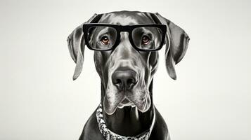 photo de une génial Danois chien en utilisant lunettes isolé sur blanc Contexte. génératif ai