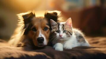 photo de chien et chat aimant chaque autre . génératif ai