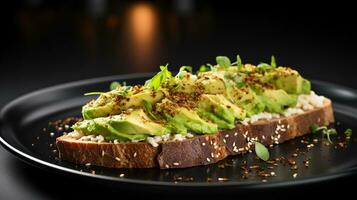 photo de Avocat pain grillé comme une plat dans une haut de gamme restaurant. génératif ai