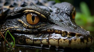 fermer photo de une crocodile à la recherche dans leur habitat. génératif ai