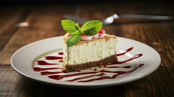 photo de menthe poivrée cheesecake comme une plat dans une haut de gamme restaurant. génératif ai