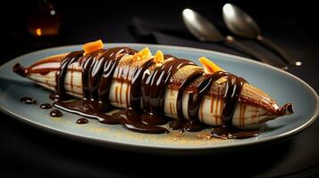 photo de Chocolat plongé bananes comme une plat dans une haut de gamme restaurant. génératif ai