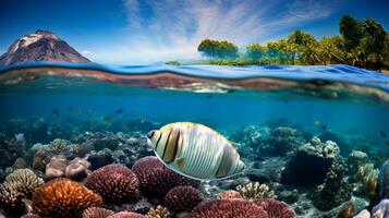 photo de quahog palourde entre en bonne santé corail récifs dans le bleu océan. génératif ai