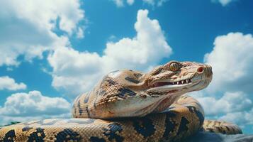 photo de une python en dessous de bleu ciel. génératif ai