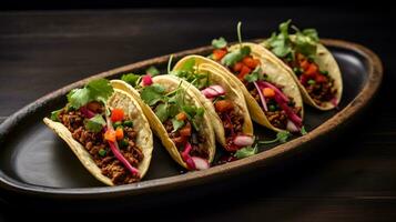 photo de végétalien tacos comme une plat dans une haut de gamme restaurant. génératif ai