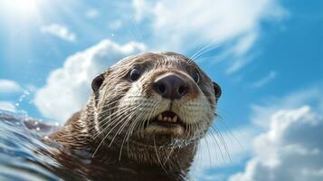 photo de une loutre en dessous de bleu ciel. génératif ai