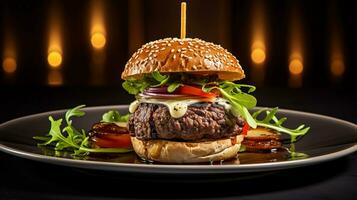 photo de Hamburger comme une plat dans une haut de gamme restaurant. génératif ai
