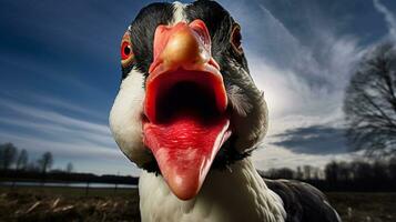 photo de une muscovy canard dans le les terres agricoles. génératif ai