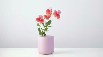 photo de sucré pois fleur dans pot isolé sur blanc Contexte. génératif ai