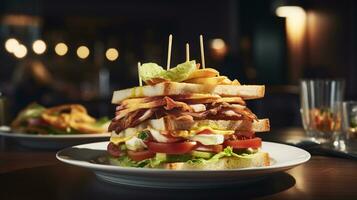 photo de club sandwich comme une plat dans une haut de gamme restaurant. génératif ai