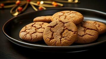 photo de gingembre mélasse biscuits comme une plat dans une haut de gamme restaurant. génératif ai