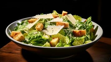 photo de classique César salade comme une plat dans une haut de gamme restaurant. génératif ai