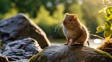 fermer photo de une campagnol à la recherche dans leur habitat. génératif ai