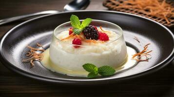 photo de noix de coco Tapioca pudding comme une plat dans une haut de gamme restaurant. génératif ai