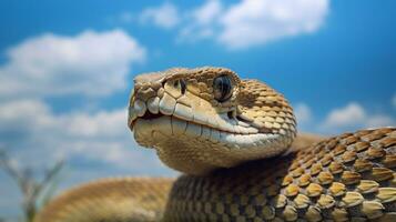photo de une hochet serpent en dessous de bleu ciel. génératif ai