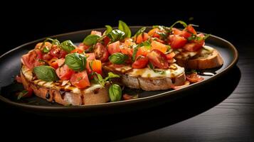 photo de été Bruschetta comme une plat dans une haut de gamme restaurant. génératif ai