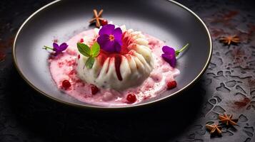 photo de Rose l'eau riz pudding - ros bel laban comme une plat dans une haut de gamme restaurant. génératif ai