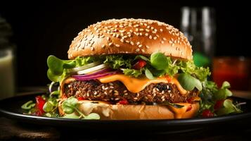 photo de végétalien Burger comme une plat dans une haut de gamme restaurant. génératif ai